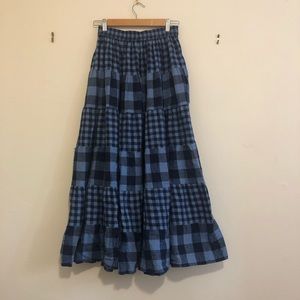 Vintage Blue Checkered Maxi Skirt